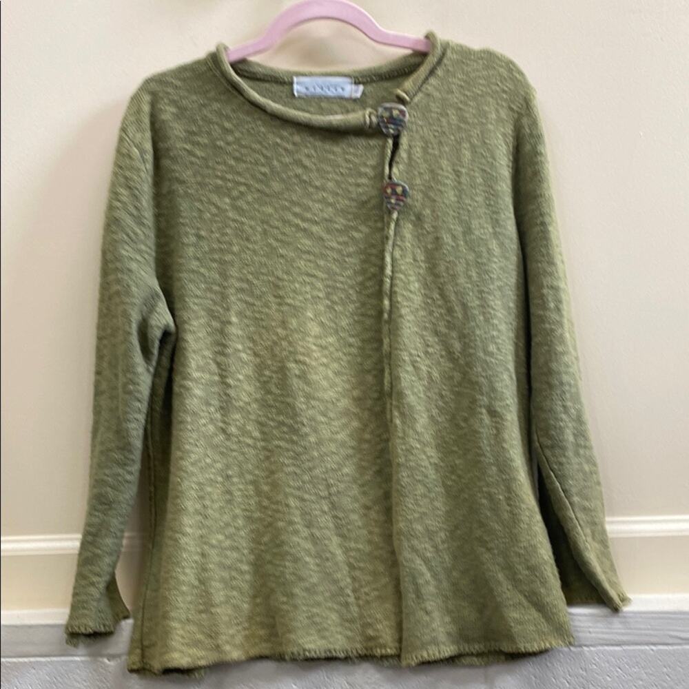 Willow vintage large Green Sweater Relaxed Fit Crew Neck buttons